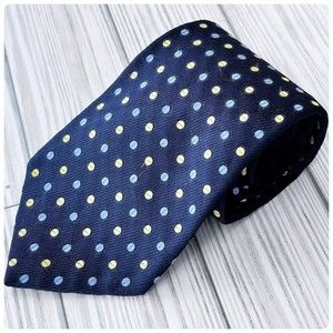 Tommy Hilfiger Men Necktie 100% Silk Vintage Logo Made in USA. Blue Polka Dots